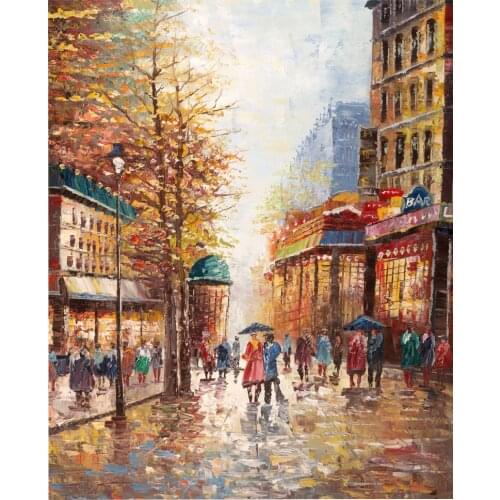 Canvas art Landscapes oil paintings French Street Scene colors knife decorative arts city scapes 100% Hand painted Home Decor