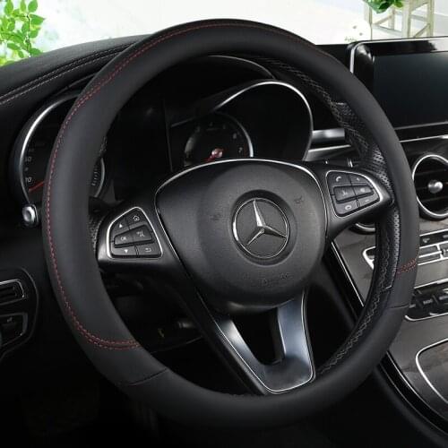KKYSYELVA Car Interior Accessories Black Auto Sports Steering Wheel Cover Leather 38cm Vehicle Truch Steering Covers