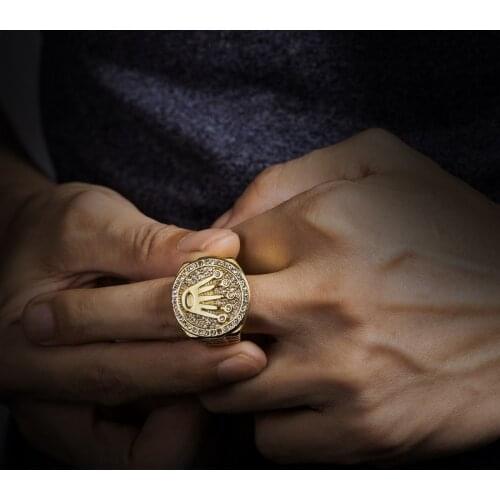 Stainless Steel Crown Three-Bead Ring Hip Hop Nightclub Hiphop Titanium Steel Ring Mens Rings