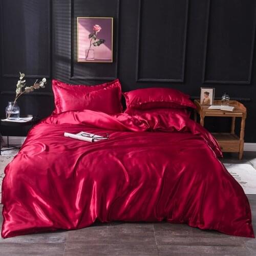 Red Wine Satin Ice Silk Bedding Set Luxury Duvet Cover Bed Sheet Pillowcase Twin Full Queen King Bedclothes Solid Color Bed Set