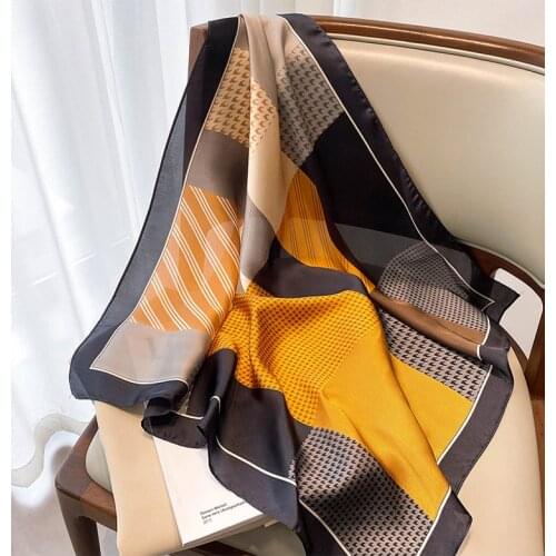 Square Neck Silk Scarf Top Women Fashion Scarves for Ladies New Print Foulard Summer Luxury Brand Shawls Wraps Hijabs Bandana