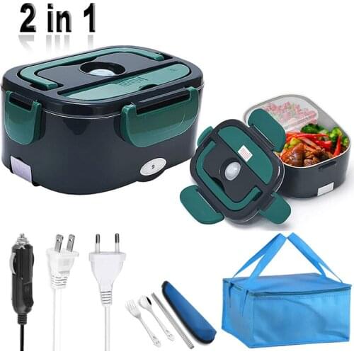 Dual Use 220V 110V 24V 12V Electric Heated Lunch Box Stainless Steel School Car Picnic Food Heating Heater Food Warmer Container
