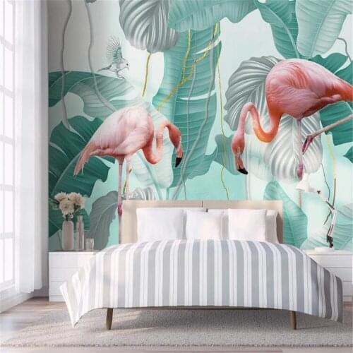 Milofi wall custom Nordic simple flamingo tropical leaves bedroom living room TV sofa background wall paper mural