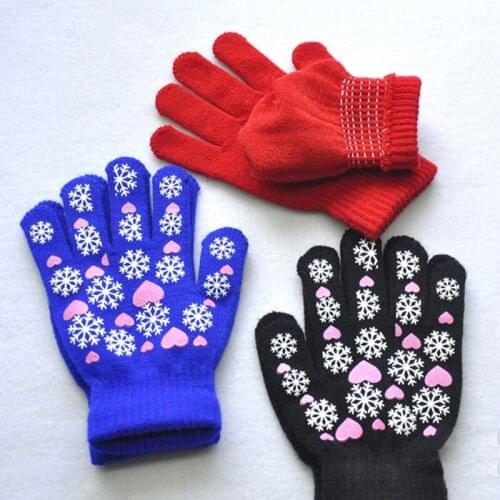 Cute Heart Printed Knitted Glove for Boys Girls Elastic Warm Full Finger Gloves 16cm Length Riding Gloves