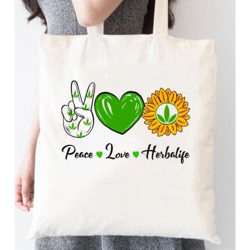 Peace Lover Herbalife Tote Bags Funny Herbalife Canvas Tote Bag Sunflower Grocery Bag Gift for Her