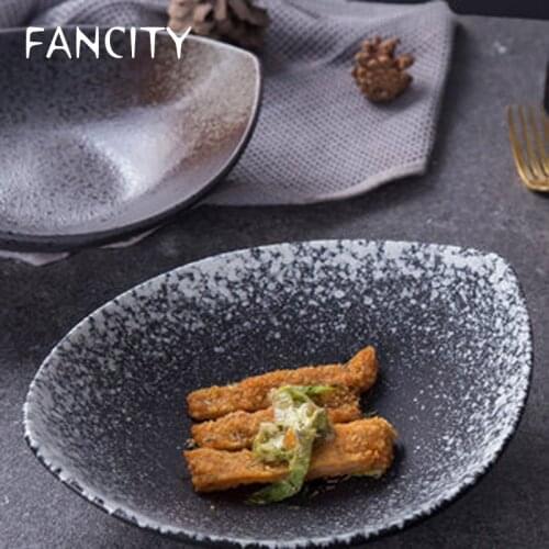 FANCITY Creative ceramic bowl, salad bowl, fruit bowl, Japanese tableware, household ceramic deep dish, dish bowl, commercial