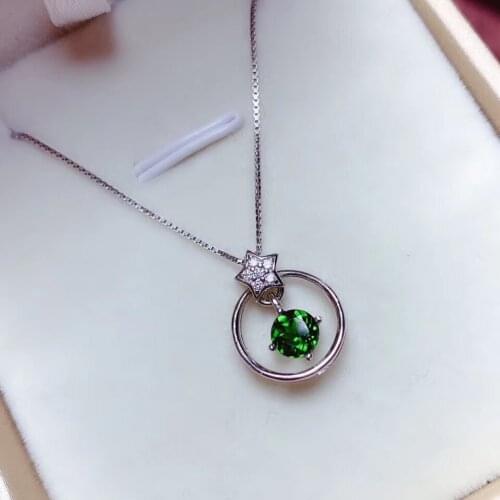 Fashion exquisite green Diopside necklace women silver necklace birthday anniversary christmas gift round real natural gem
