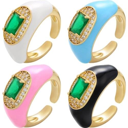 Fashion Korean Enamel universe Gold Color Copper Rings Micro Pave CZ Colorful Drop Oil Round Ring for Women Party Gift Jewelry