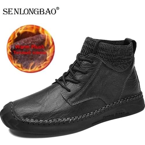 Fashion Mens Boots Plush Warm Men Winter Boots Waterproof Leather Mens Snow Boots Outdoor Mens Motorcycle boots Men Sneakers