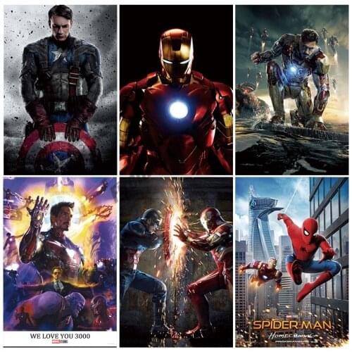Marvel Movie Diamond Painting Cross Stitch Kits Iron Man Spiderman Captain America Mosaic Embroidery Full Square Home Decor
