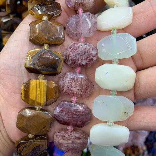 Natural Tiger Eye Green Jade Strawberry Quartz Beads 15'' Square DIY Loose Beads For Jewelry Making Beads Necklace Earring Gift