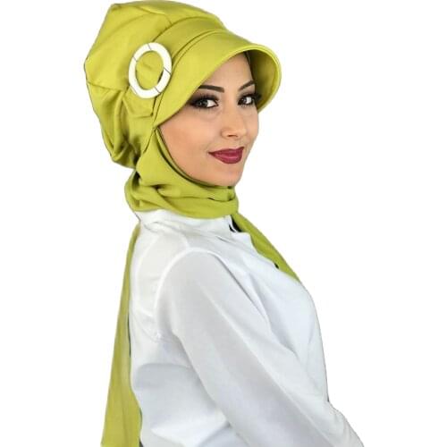 2021 new Fashion Hijab Women Muslim Bathing Cap Islamic Hijab Scarf Kerchief Pistachio green Horsehair Hijab Hat