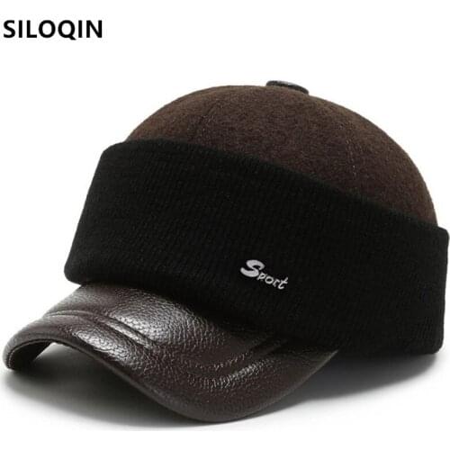 SILOQIN Novelty Winter Thick Warm Earmuffs Hat Mens Baseball Caps New Foldable Woolen Ear Protection Cotton Cap Dad Brand Hats