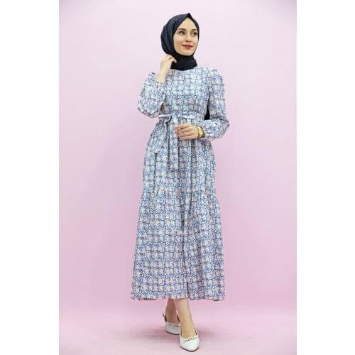 New Season Summer Trend Muslim Dress Alvina Flowering Hijab Dress Navy Blue