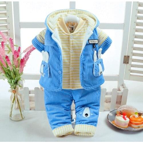 Autumn Winter Baby Boy Clothing Set Cute Rabbit Style Add Cotton-Padded Thick Corduroy Pants Warm 0-6M Newborn Infant 3Pcs/Set
