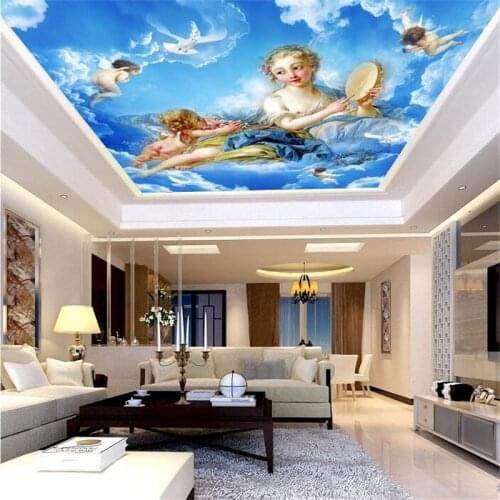 Papel de parede para quarto Custom wallpaper Fairy angel cloud in the song European zenith murals Living room ceiling wallpaper