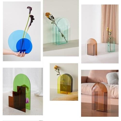 Rainbow Vases Room Decor Acrylic series Vase Nordic geometric dry flower vase with floral arrangement and hydroponics home Decor