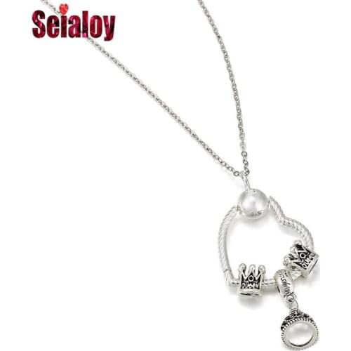 Seialoy New Fashion Silver Color Crown Charm Heart Pendant Necklace For Women Girls Necklace Couples Girlfriend Jewelry Gift