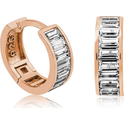 Tevuli 925 Sterling Silver Rose Baget Cubic Zirconia Hoop Earrings