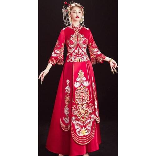 High-quality Oriental Wedding Dress Embroidery Phoenix SBanquet Costume Classic Cheongsam China Qipao костюм для восточных
