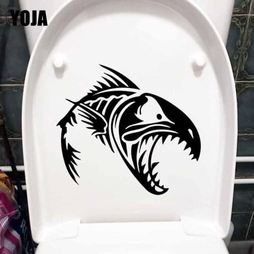YOJA 23.5X21.2CM Fish Bones Skull And Skeleton Toilet Decals Wall Sticker Home Decor T5-0366