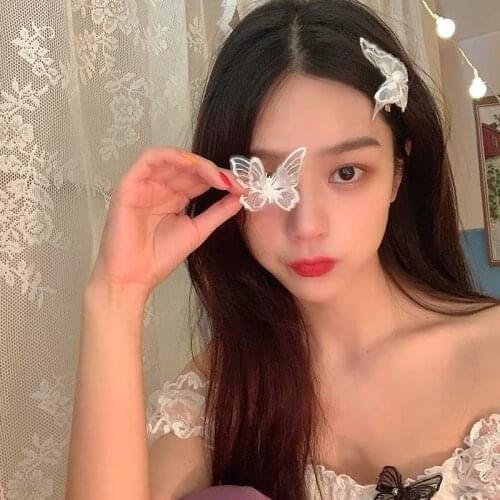 Gentle Sweet Hipster Mesh Embroidered Butterfly Hair Clip Cute All-match Overlock Butterfly Side Clip All-match Duckbill Clip