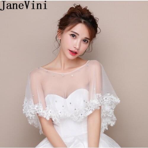 JaneVini Western Beaded Wedding Bolero Lace Women Bridal Cape Flowers Tulle Bolero Mariage Bride Wraps Formal Shawl Bollero 2018