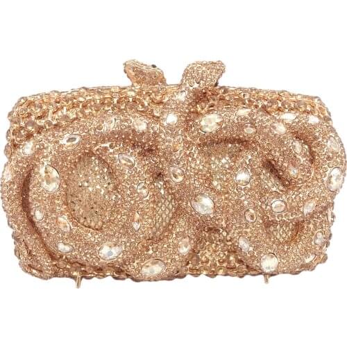Bag For Women Gold Metal Python Gemstone Diamond Handbags Women Rhinestone Bags Designer Crystal Evening Clutches Phone Purse