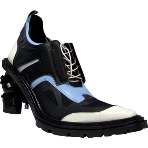 OLOMLB Womens Leather Pointy Toe Match Colors Strange High Heel Ankle Boots Cuban Shoes Wingtip Fashion New 2021