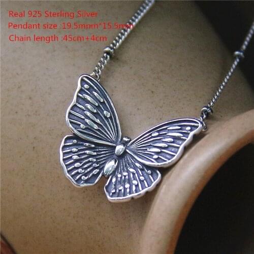 Buyee 100% 925 Sterling Silver Fashion Necklace Women Vivid Black Texture with Clear Butterflies Pendant for Women Party Jewelry