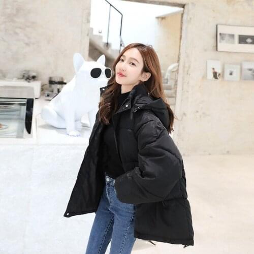 Korean Style Winter Solid Down Cotton Coat Women Fashion Oversize Loose Hooded Female Puffer Jackets Short Padded Coats JD1796