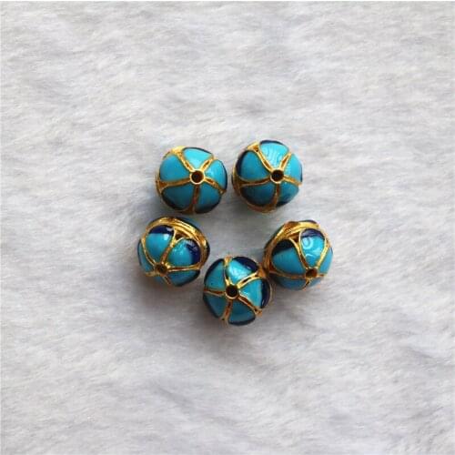 Gold-color enamel blue cloisonne round ball beads accessories bracelets women gifts 11mm 14mm spacers jewelry 10pcs B2399