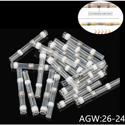 10/25/50PCS Waterproof Solder Seal Sleeve Splice Terminals Heat Shrink Electrical Wire Butt Connectors White AGW 26-24