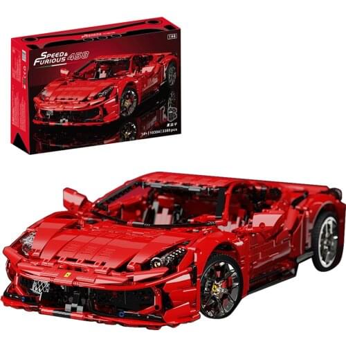 3380Pcs 1:8 MOC Static Super Racing Sports Car Building Blocks Bricks Toy Kids Christmas Gift - Red
