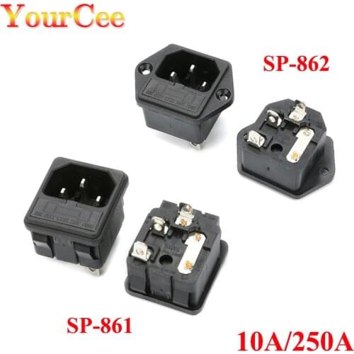 5PCS AC Socket Adapter 10A/250V SP-861 SP-862 3 PIN 10A/250A AC Power Socket Connector AC With Fuse Base 5 * 20MM