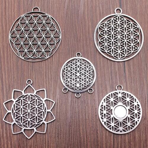 2pcs Charms The Seed Of Life DIY Jewelry Findings Antique Silver Color The Flower Of Life Charms Pendant