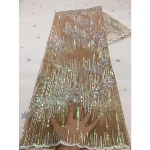 African Lace Fabric 2021 High Quality Nigerian Lace Fabric 5 Yards French Sequins Lace For party Wedding Dress NXZ5038