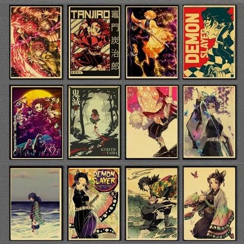 Anime Demon Slayer Kimetsu no Yaiba Tanjirou Nezuko Vintage Posters Home Room Art Wall Painting on Canvas