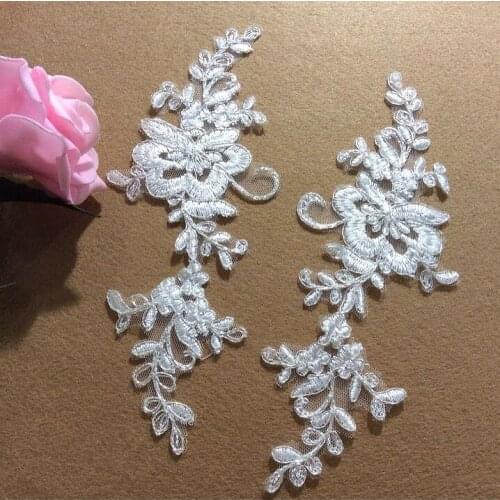 21*8cm Car Bone Mirror Pairs Beautiful Embroidery Flower Floral Alencon Lace Applique Trim applique For Bridal Pieces
