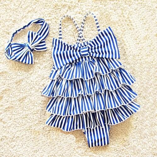 2020 Striped Toddler Bathing Suit Bow Ruffles Swimsuit Kids Cute Beach Baby Girl One Piece Swimwear Outdoor Children Bodysuit