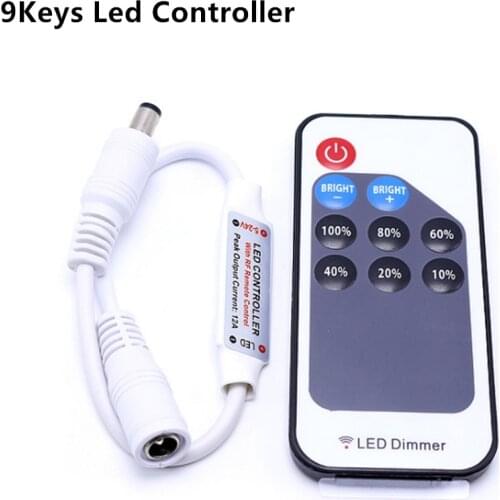 DHL 50pcs 9Keys Led Controller Single Color With Led Remote Dimmer DC5-24V For Single Color Led Strip