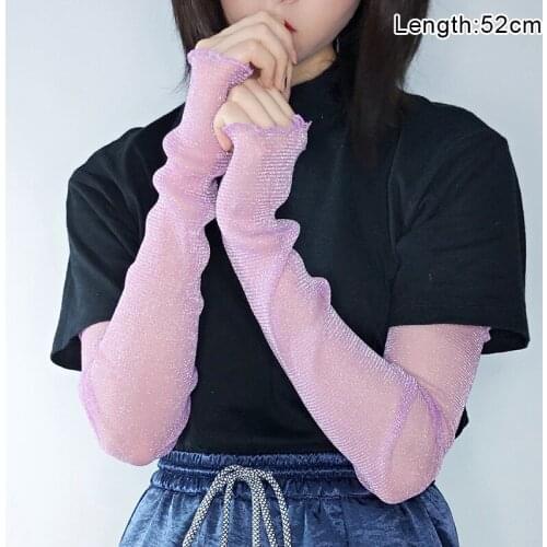 Breathable Womens Summer Sun Protection Sleeves Mesh Lace Solid Color UV Thin Long-sleeved Bike Cycling Gloves Driving Arm