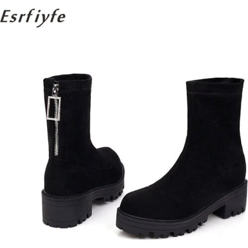 ESRFIYFE 2020 New Women Nubuck Ankle Boots High Heel Platform Black Autumn Winter Female Shoes Rubber Sole Zipper Casual Shoes