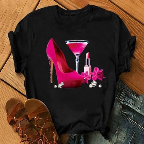 Fashion Women T-shirt High Heel Shoes T Shirt Tops Print T-shirt Female 2021 Summer Short Sleeve Tee Shirt Femme Clothing #T1P