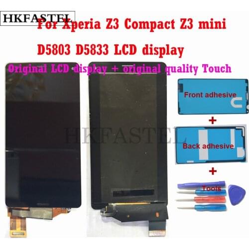 HKFASTEL Original LCD Display touch screen For Sony Xperia Z3 Compact Z3 mini D5803 D5833 Mobile Phone LCD Display + adhesive