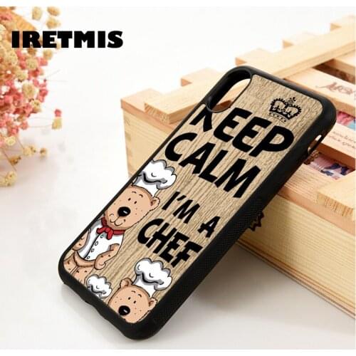 Iretmis 5 5S SE 6 6S Silicone phone case cover for iPhone 7 8 plus X Xs 11 Pro Max XR Keep calm i'm a Chef cartoon cook quote