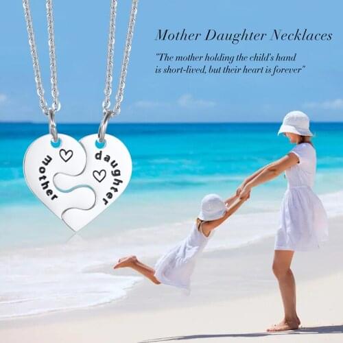 2pc Mother and Daughter Necklace Set jewelry, Half Heart Puzzle Charm Necklaces for Mom Daughter gifts