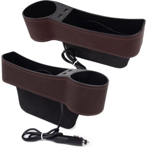 Brown 1 Pair Universal Side Car Seat Slit Storage Box Organizer Pocket with 2 USB Ports Accessories
