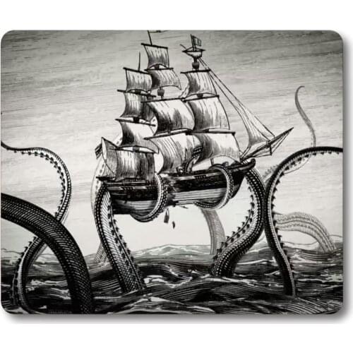 Mouse Pad Sail Boat Waves And Octopus Non-Slip Rubber Mouse Pad Gaming Mouse Pad By Smooffly