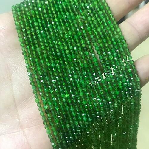 Bhd 2mm 3mm Natural Green Diopside Round Faceted Fine Gemstone Loose Beads DIY Accessories for Jewelry Necklace Bracelet Making